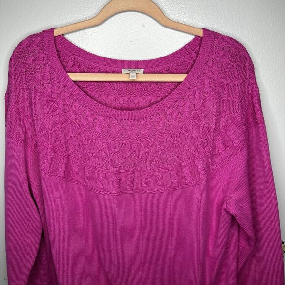 TALBOTS WOMENS SWEATER PINK CABLE YOKE LONG SLEEVE SIZE XL - Picture 3 of 9